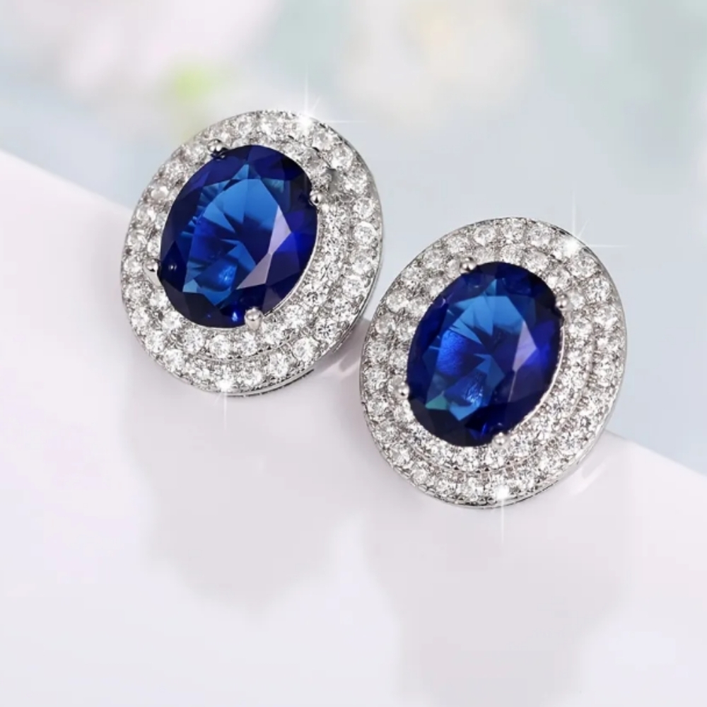 Beautiful Simulated Blue & White Sapphire Silver Earrings!! Wow!! 💙🤍💙💍💙🤍💙